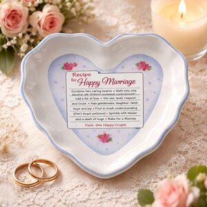 Abbey Press Heart Shaped Ceramic Recipe for a Happy Marriage Baking Dish